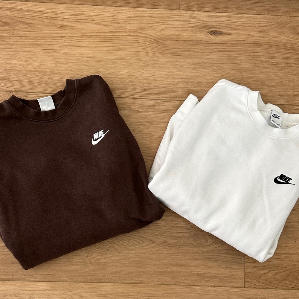 Nike Men's Crewneck Sweaters - Brown and White